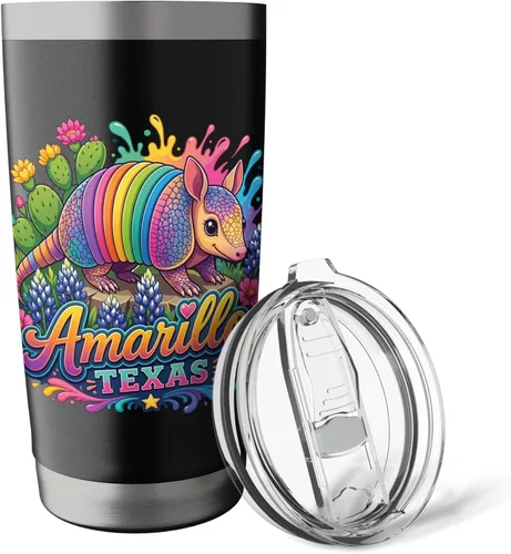 Vista 5 de Amarillo Texas Fun Colorful Armadillo Novelty Souvenir Stainless Steel Insulated Tumbler
