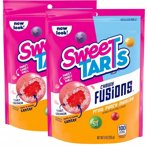Vista 17 de SweeTarts Gomitas Fruity Splitz, caramelo, dulce y agridulce, bolsa resellable, 9 oz