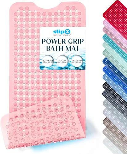 Vista 10 de SlipX Solutions - Tapete extralargo y de fuerte agarre para tina y ducha, para adultos mayores y niños, 39x16 pulgadas, antideslizante, agujeros