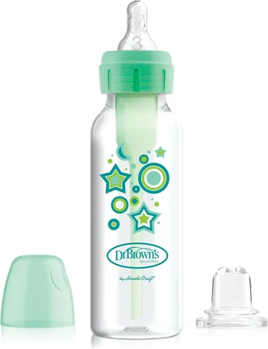 Vista 13 de Kit de iniciación de vasito anti-cólico Dr. Brown's Options+ estrecho, 8 onzas/250mL, con tetina de flujo medio-rápido Nivel 3 y boquilla de sorber