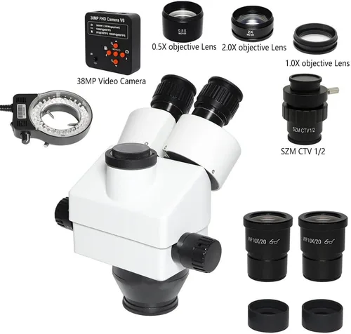 Vista 3 de Kit de accesorios para microscopios 3.5X-90X Soporte de brazo doble Simul Focal Trinocular Estéreo Microscopio 38MP H_D Digital USB Microscopio VGA