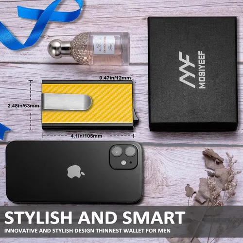 Vista 2 de MOSIYEEF Cartera de sigilo desplegable para hombre, cartera con bloqueo RFID para tarjetas con clip para dinero, tarjetero minimalista con envoltura