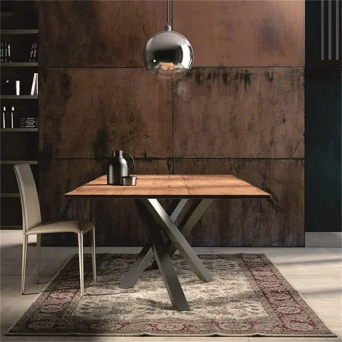 Vista 4 de LAKIQ Mesa de comedor de madera maciza rectangular industrial para cocina, comedor en la naturaleza con pedestal de metal, mesa de centro para sala