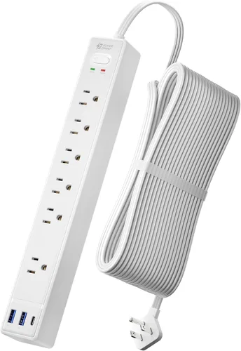 Vista 13 de SUPERDANNY - Protector de sobretensión con enchufe plano, tira de alimentación, cable de extensión ultra delgado de 6 pies con 3 USB