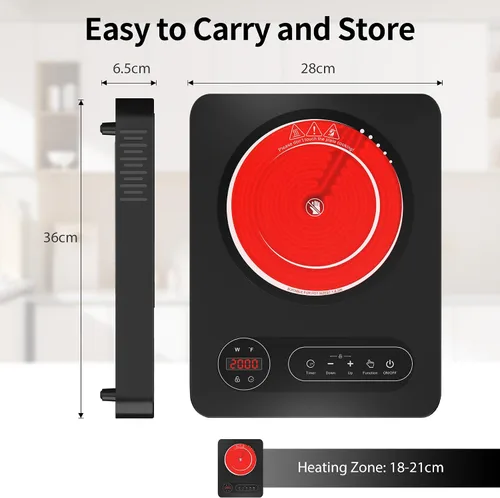 Vista 3 de VBGK Cocina eléctrica de un solo quemador, estufa eléctrica de 110 V 1800 W con control táctil LED, 10 niveles de potencia, temporizador de 4 horas