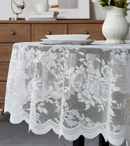 Vista 8 de Warm Home Designs Mantel redondo de 36 pulgadas con diseño de rosa inglesa para mesa auxiliar. LTC negro 36 pulgadas