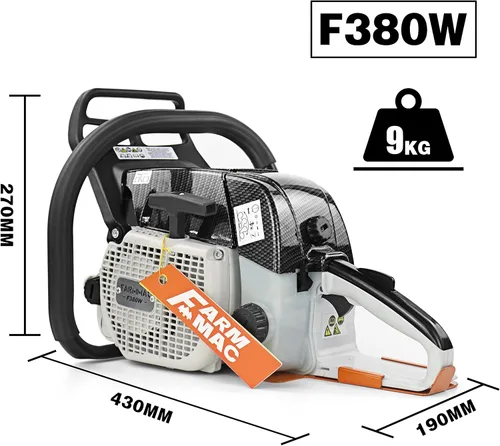 Vista 6 de Motosierra de gasolina de 2 ciclos F380W 72cc, motosierra de gas de 3.6KW 4.8HP apta para barra de 24/25/28 pulgadas, todas las piezas compatibles