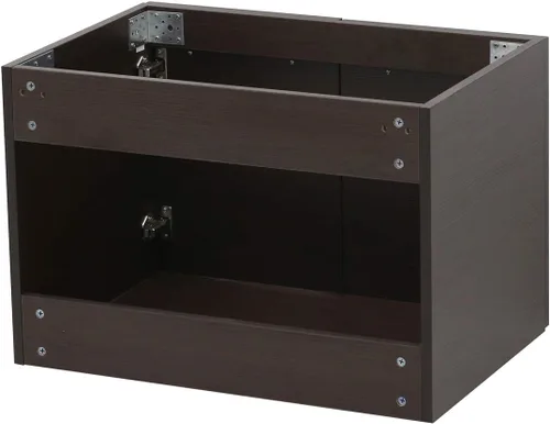 Vista 5 de Juego de lavabo flotante para montaje en pared, tocador marrón oscuro, fregadero de cerámica para encimera de piedra plana blanca, 24 pulgadas