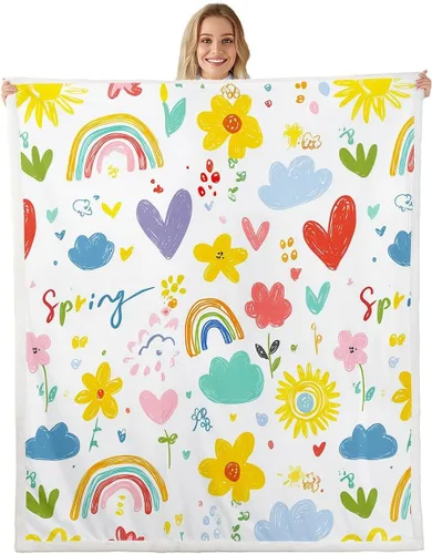 Vista 27 de Manta de perro salchicha de dibujos animados, bonita manta de felpa para decoración de sala de estar, flores de jardín en acuarela, sofá, cama