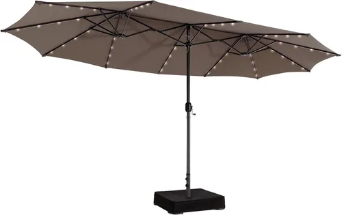 Vista 13 de Giantex Paraguas grande para exteriores de doble cara, 48 luces solares, panel solar de carga automática, sombrilla de patio extragrande con base