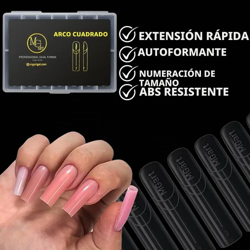 Vista 2 de MGart Formas de uñas dobles con estructura cuadrada de arco, moldes de poligel de cobertura completa, 12 tamaños para pegamento de gel sólido