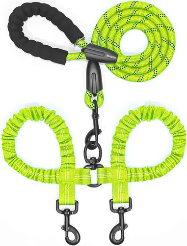 Vista 18 de iYoShop Correa doble para perro, giratoria de 360°, correa para caminar sin enredos con elástico absorbente de golpes para dos perros