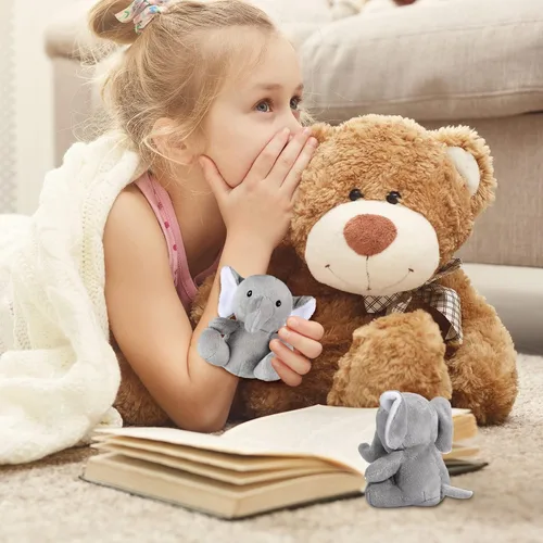 Vista 6 de Skylety 4 piezas de animales de peluche pequeños y lindos elefantes, animales del bosque suaves para baby shower, niños y niñas, revelación
