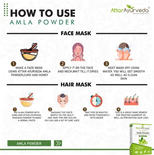 Vista 7 de Attar Ayurveda Pure Amla Powder para el crecimiento del cabello 100% puro y natural, sin conservantes reduce la apariencia de manchas en la piel