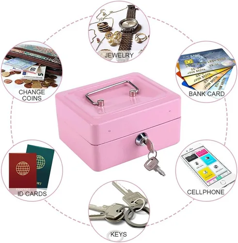 Vista 8 de Caja de efectivo con bandeja de dinero, caja de ahorro de dinero, caja de dinero, caja de dinero de acero, organizador de seguridad de seguridad