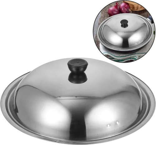 Vista 8 de Angoily Tapa de olla de acero inoxidable, cubierta de salpicaduras de aceite para cocinar, herramienta de cocina para retener el calor y evitar