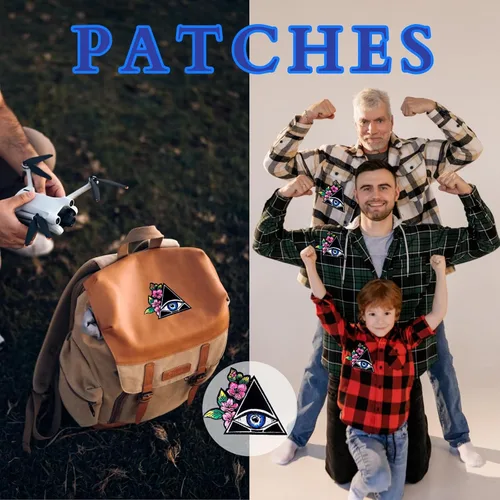 Vista 4 de Parches para planchar, ojo triangular y flor coser, parche bordado misterioso para chaquetas, ropa, sombreros, mochilas y jeans.