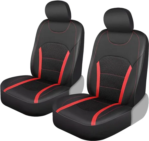 Vista 7 de CAR-GRAND Fundas de asiento de automóvil de cuero solo delanteras, fundas de asiento de malla de aire transpirable, protector de asiento universal