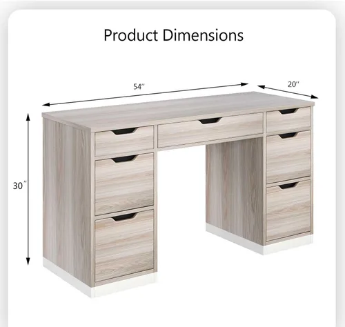 Vista 2 de MaverickFurni Escritorio para computadora de 54 pulgadas con cajones de almacenamiento, escritorio ejecutivo con 7 cajones para dormitorio