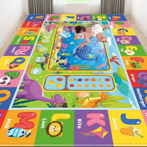 Vista 10 de Tapete de juego para el suelo, tapete de juego para niños, tapete educativo para el tiempo boca abajo, tapetes de juego ABC suaves para niños