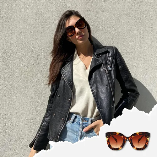 Vista 5 de Gafas de sol con diseño de mariposa, semi ojo de gato, montura de plástico y lentes gradientes transparentes