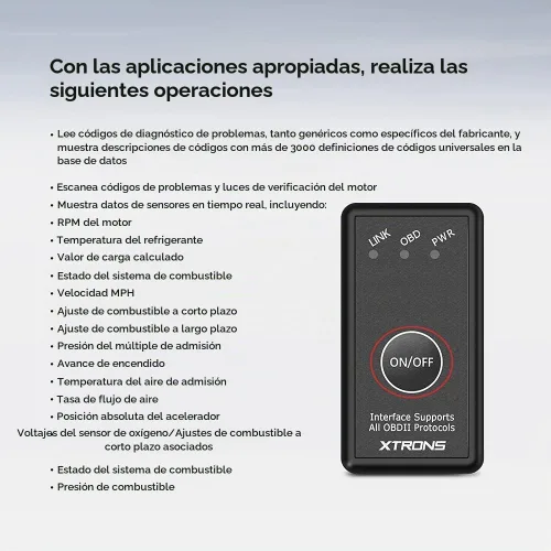 Vista 6 de XTRONS OBD2 II Herramienta de diagnóstico auto del coche lector de código de coche comprobar motor con interruptor de encendido/apagado para OBD01S