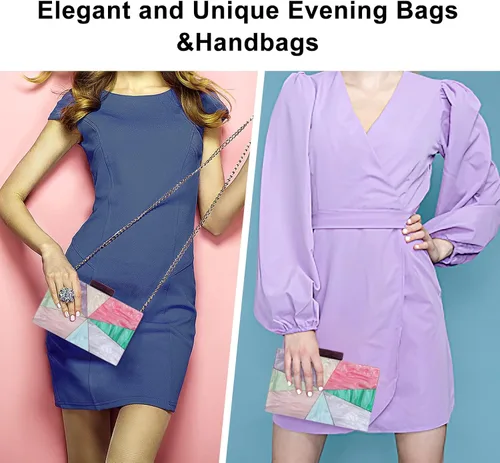 Vista 6 de YYW Monederos de mano de acrílico para mujer de boda bolso cruzado de noche multicolor con cadena desmontable