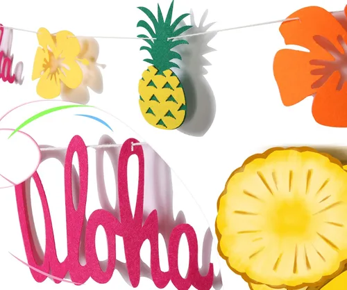 Vista 3 de Decoración de fiesta hawaiana Suministros de fiesta Luau Banner tropical hawaiano, guirnalda de flamencos para suministros de cumpleaños