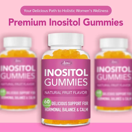 Vista 5 de Gomitas multivitamínicas de mio-inositol y D-chiro inositol, proporción 40:1, glicinato de magnesio 400 mg, omega-3 y folato, vitaminas PCOS