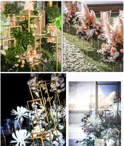 Vista 6 de TFCFL 4 jarrones para centros de mesa, soporte de flores de boda, soporte de arco de boda, jarrón de metal, soporte de columna, jarrón geométrico
