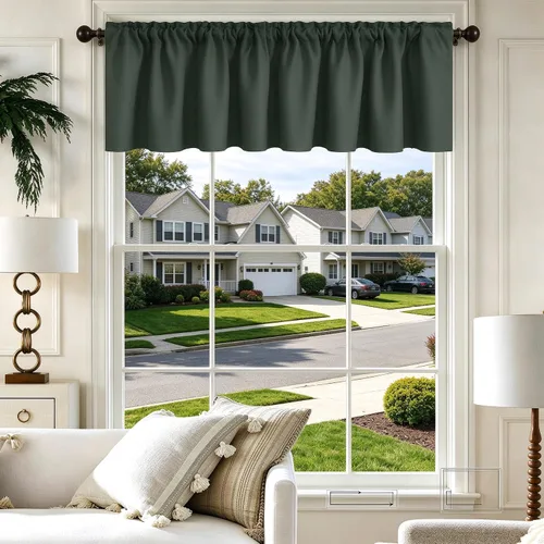 Vista 48 de Cenefa Beige Oscurecedora para Ventana, Cortina Corta con Bolsillo para Barra, Cenefa Primitiva para Sala de Estar, Baño, Guardería, Cocina, Ventana