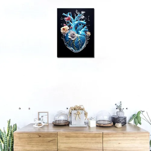 Vista 4 de Corazón con flores Pintura de diamante DIY 5D, kit de numeración, órganos humanos cristal diamantes de imitación pintura de diamantes de imitación