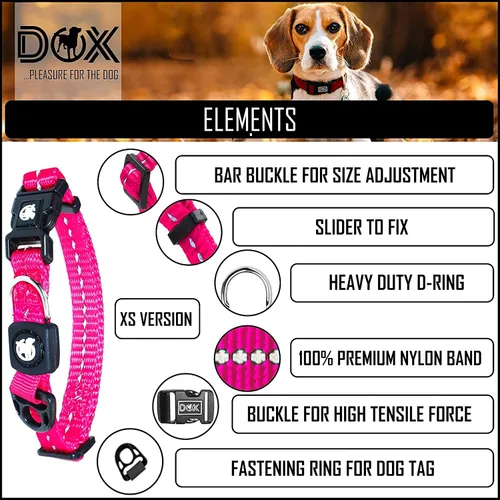 Vista 2 de DDOXX Collar de perro de nailon reflectante - Collares fuertes y ajustables para perros - XS (rosa)