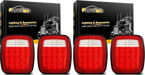 Vista 9 de Partsam 2 unids universal ahumado cuadrado combinación 38 luces LED traseras de señal con luces de placa de licencia, camiones de cama plana, freno
