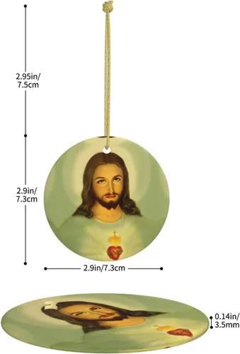 Vista 6 de Sagrado Corazón de Jesús (1) Adornos de cerámica para colgar en la familia, adornos colgantes de cerámica