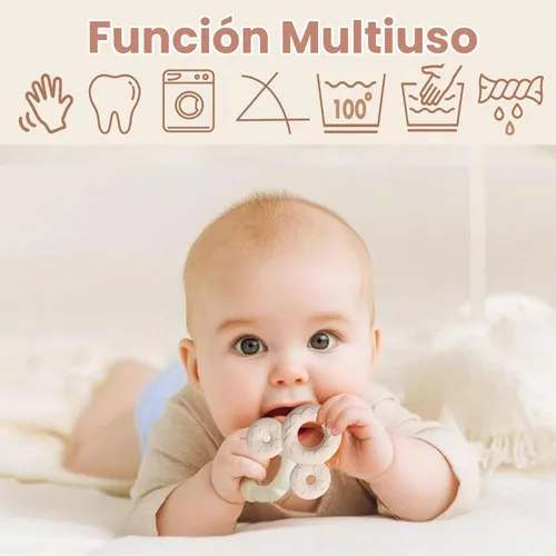 Vista 4 de Baberos de dentición para bebé, paquete de 6 con mordedor acoplable, 100% algodón orgánico, baberos súper absorbentes y suaves Beige