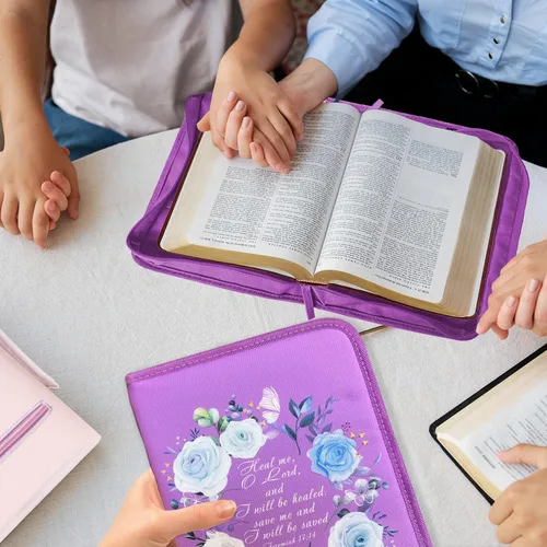 Vista 39 de DEHITE Funda para la Biblia para mujer, bolsas de transporte de la Biblia, tamaños medianos y grandes, ranuras para bolígrafos, tela de primera
