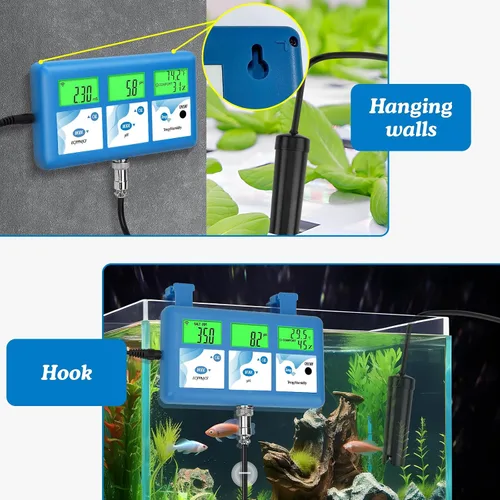 Vista 3 de Monitor de pH hidropónico ppm, WiFi 6 en 1 medidor de pH EC para sistema de cultivo hidropónico, monitoreo continuo pH PPM EC CF humedad temperatura