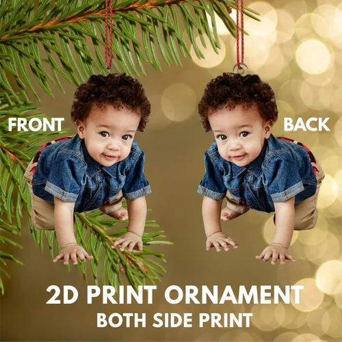 Vista 4 de Adorno fotográfico personalizado, adornos de Navidad personalizados, impresión de doble cara, acrílico 2D, 3.5 pulgadas, 4.25 pulgadas o 5.25