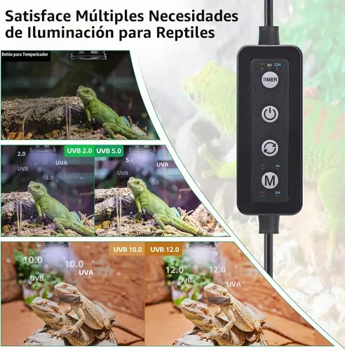 Vista 5 de UVB Light for Reptiles with Dimming, LED UVB Light Bulb Fixture for Bearded Dragon Gecko Lizard Turtle Snake, Adjustable Brightness UVA UVB Lamp for