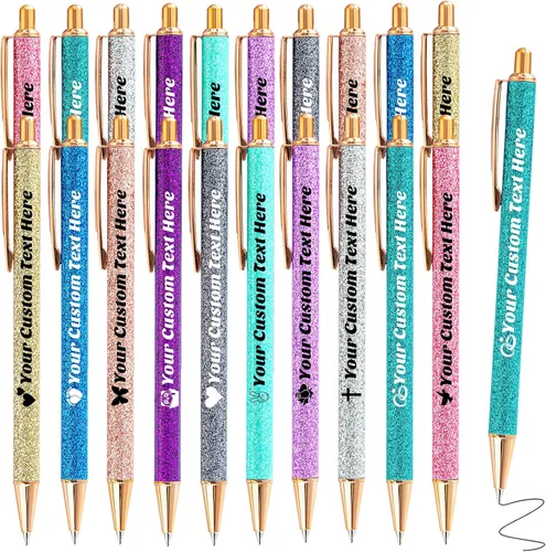 Vista 36 de 10 bolígrafos personalizados con purpurina, bolígrafos impresos personalizados a granel, bolígrafos retráctiles de tinta negra para graduación