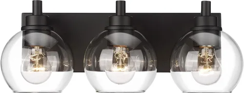 Vista 11 de Accesorios de iluminación de baño, luz de tocador mate negra de 2 luces, apliques de pared modernos con pantalla de globo de vidrio transparente