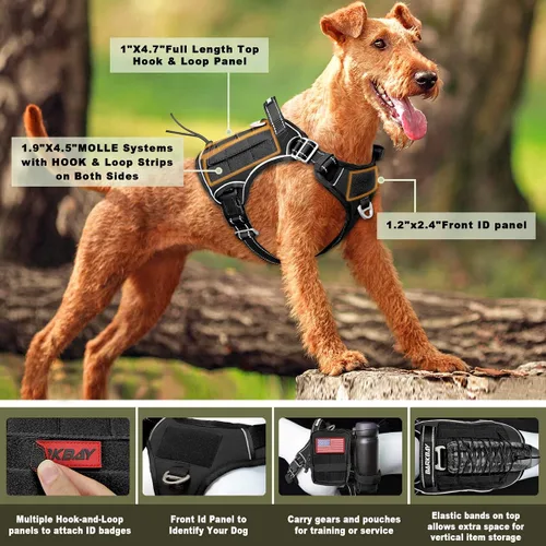 Vista 3 de Arnés BARKBAY táctico para perro grande, arnés tipo chaleco para perro pesado, para servicio militar, chaleco MOLLE para perro de trabajo