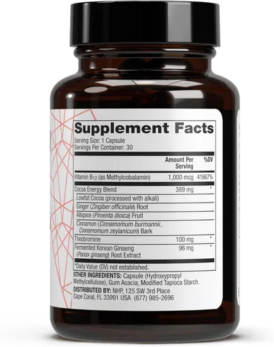 Vista 2 de Dr. Mercola Pure Power Energy Boost con ginseng + B12 - Apoyo energético limpio a base de plantas - Extracto de ginseng coreano y cacao - Suplemento