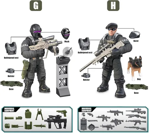 Vista 7 de MEIEST SWAT - Juego de 8 figuras de acción de policía urbana con múltiples accesorios de armas militares, juego de recuerdos de fiesta