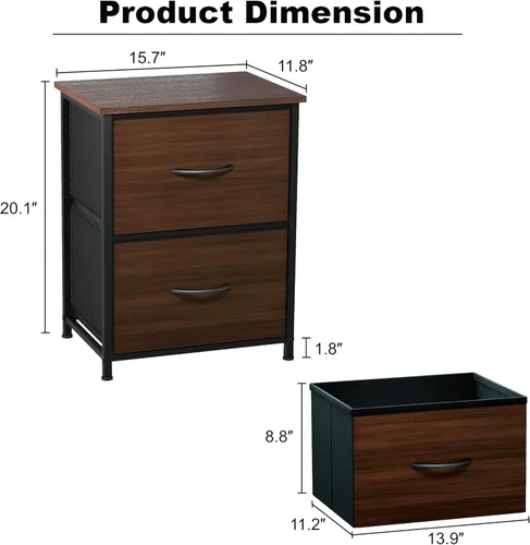 Vista 2 de LubanNese Mesita de noche con 2 cajones de tela, mesita de noche pequeña para habitación de los niños, mesa auxiliar con parte superior de madera
