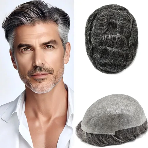 Vista 26 de 0.002 in ultra fina piel tupé Remy cabello humano piezas para hombres V-Looped sistema de pelo para hombre tupé pelo tupé para hombres protesis