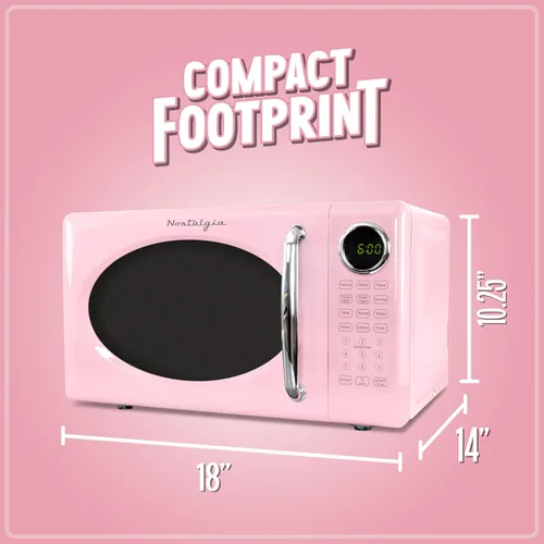 Vista 111 de Nostalgia Horno microondas retro compacto para encimera, 0.7 pies cúbicos, 700 vatios con pantalla digital LED, bloqueo para niños, interior fácil