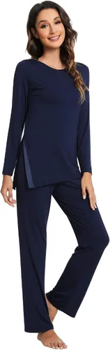 Vista 13 de WiWi Conjunto de pijama para mujer, súper suave, manga larga, ropa de dormir, ropa de dormir, ropa de descanso, viscosa de bambú, S-XXL A-aqua