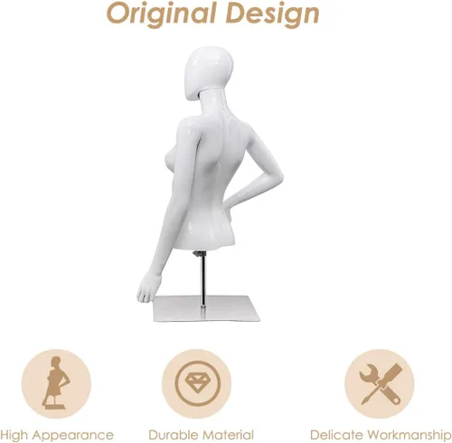 Vista 4 de Giantex Maniquí femenino Torso Altura ajustable Brazos desmontables Forma de vestido Exhibición con soporte de metal, blanco brillante